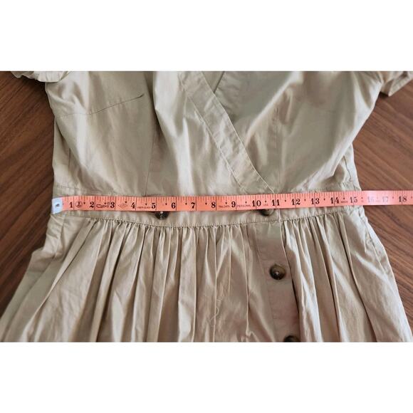 J. CREW Ladies Button Front Waisted Poplin Khaki Beige Dress Size 4 w/pockets - Picture 5 of 6